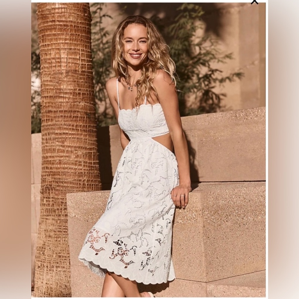 New! Bridal Express Lace Tie Back Side Cutout Midi Dress Size Large